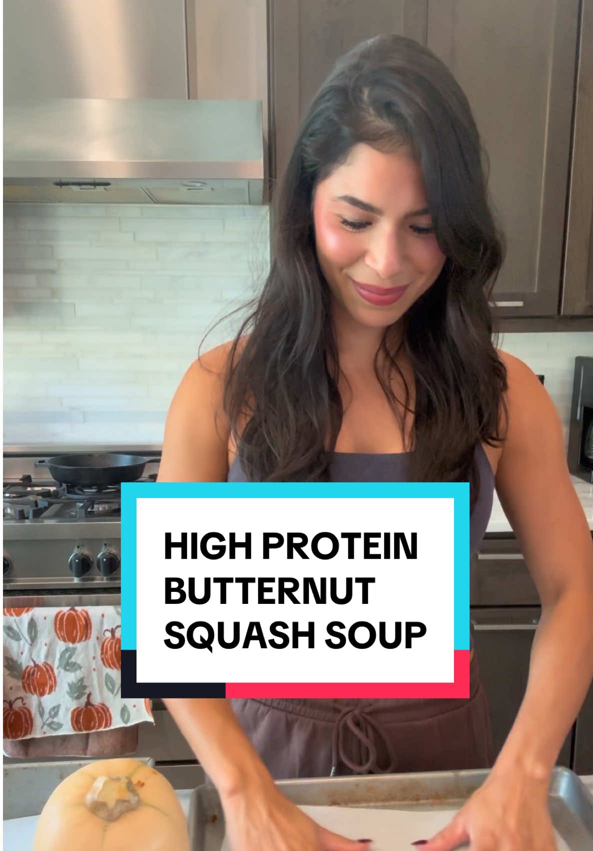 High Protein Butternut Squash Soup🥣🧡 This one is going to be on repeat🔁 ALL winter!!! Is it hot & humid outside?? Yes. Yes it is. In fact it’s uncomfortably warm… but thus we must find a silver lining! This soup is your answer😇 It’s SO TASTY and blended with so many flavors!More high protein soups to come! ENJOY!!! Recipe below⬇️ Ingredients: -1 large butternut squash -1 large sweet yellow onion -2 red bell peppers sliced with seeds removed -2 tablespoons olive oil -1 tablespoon onion powder -1 tablespoon thyme -1 tablespoon smoked paprika -1 tablespoon onion powder -1 garlic bulb -17 ounces chicken bone broth @Kettle & Fire Shop  -1 cup cottage cheese @Good Culture  Directions: 1. Preheat your oven to 410°F. 2. Cut 1 large butternut squash in half and scoop out the seeds. Carefully score the flesh with a knife to help it cook evenly and soak up all those spices. Place it on a large baking tray. 3. Add 1 large onion, cut into eighths, to the tray, along with the red peppers. Drizzle or spray the veggies with 1 tablespoon of the oil, 1 tablespoon of onion powder, 1 tablespoon of thyme, and 1 tablespoon smoked paprika. Slice the top off a garlic bulb, drizzle with the remaining 1 tablespoon of olive oil, then wrap in foil or parchment, and add to the tray. 4. Roast everything at 410°F for 45-50 minutes. 5. Once roasted, scoop the squash away from the skin, then toss it in a blender with the roasted onion and peppers. Squeeze out the garlic from the bulb and add that in too. Pour in the bone broth and cottage cheese.  6. Blend until it’s super creamy and smooth. Top with basil, cream or red pepper flakes. Enjoy!  #healthylifestyle #soupseason #mealprep #registereddietitian #delicious
