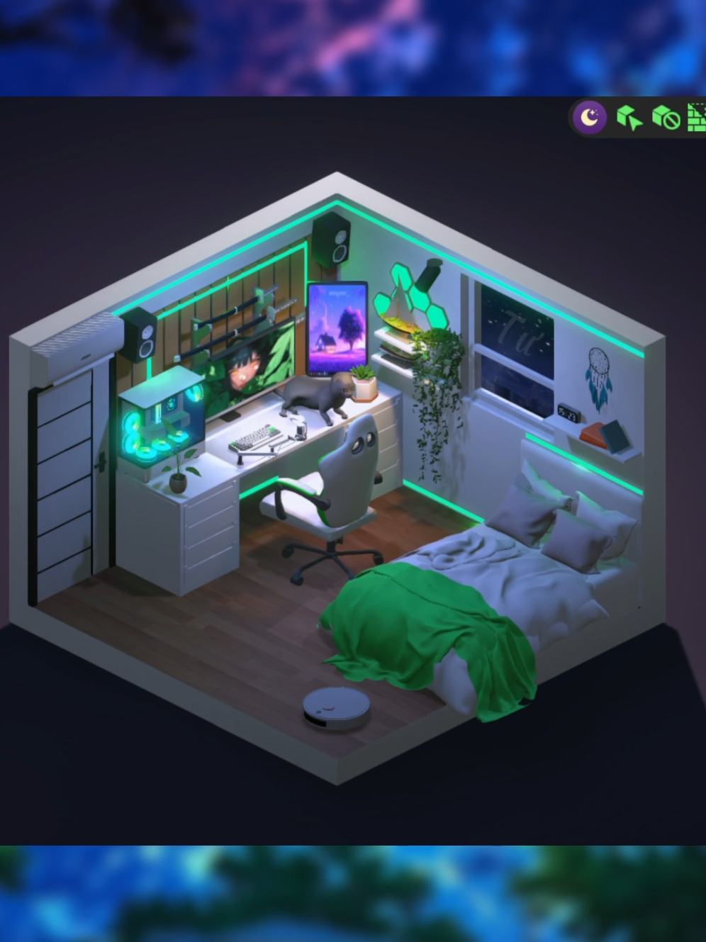 Setup Phòng Ngủ Vibe Xanh Lá 🌿🍃🍀| Cozy Green Bedroom Setup 🍀 #mydreamsetup #aesthetic #cozy #gamingroom #fyp 