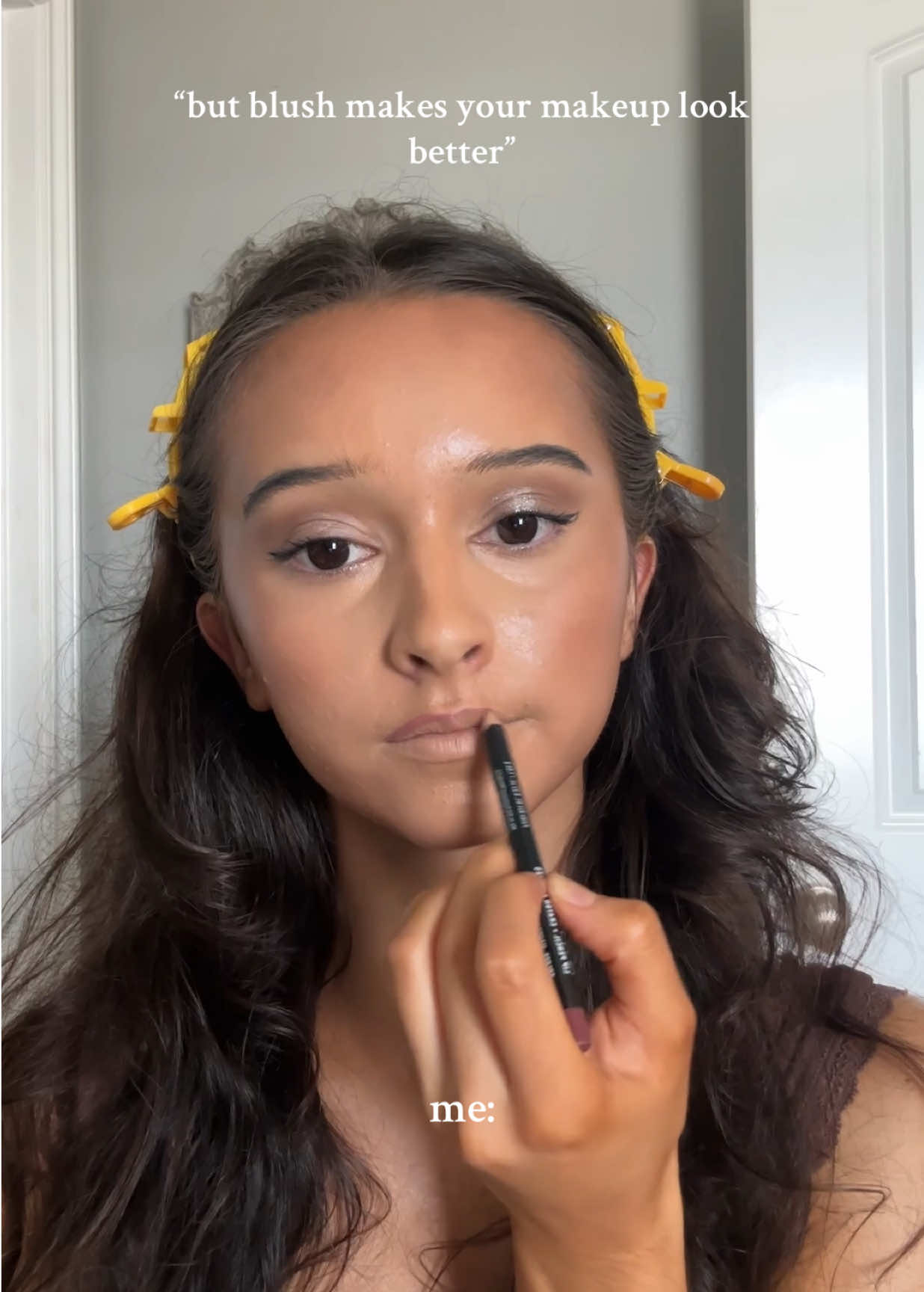 foundation - @shadesbyshan in 23N concealer - @shadesbyshan in 21N contour stick - @wetnwildbeauty “where’s walnut” powdered bronzer - @Anastasia Beverly Hills der - @makeuprevolution “banana” eyeliner and brow filler pen @NYX Professional Makeup “espresso” eyeshadow palette @Morphe Cosmetics “going platinum” lip liner @nyx “mahogany” lip gloss @Revlon Cosmetics “rose glow”