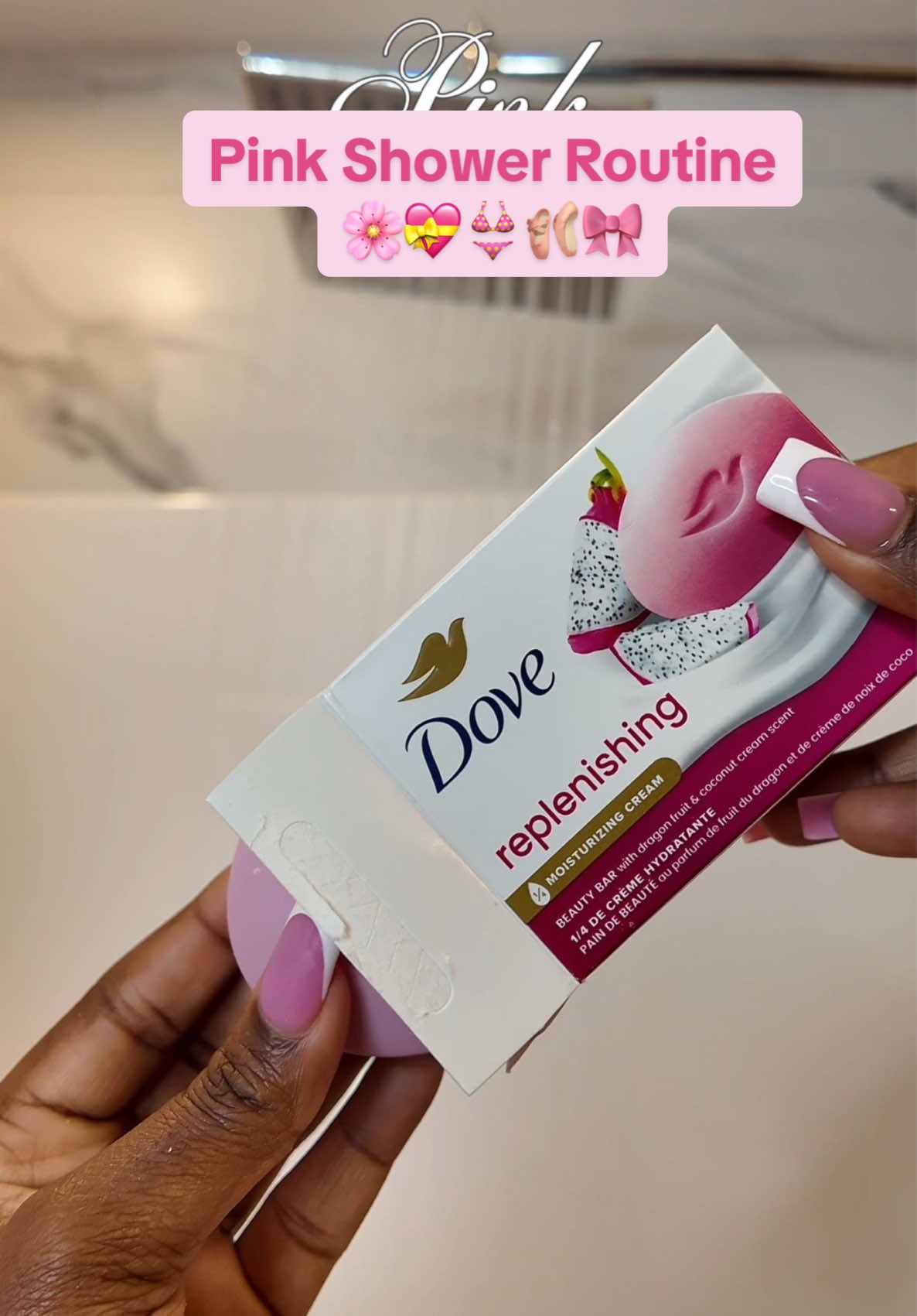 Serving pink energy, even in the bathroom 🌸💞💐🫧🛀🧖🏾‍♀️ Barbie approved shower routine  -Dove Dragonfruit and coconut cream bar soap - Dove Dragonfruit and coconut body scrub - Dove Dragonfruit and coconut body wash - EOS Pomegranates and raspberry body lotion - Johnson’s baby oil  - Body fantacies sweet pea body mist -  Lattafa Yara perfume @Dove Beauty & Personal Care @eos Products @Bodyfantasiesph @Lattafa Perfumes  #bodycare #showerroutine #hygienetips #SelfCare #bodycareroutine #pumpkin #hygieneintime #SelfCare #gourmand #blackcontentcreator #smellgoodallday #dove #showertok #showerthoughts #hygienetiktok #bodywash #bodyscrub #dovebodycare #bodycaretips #dove 