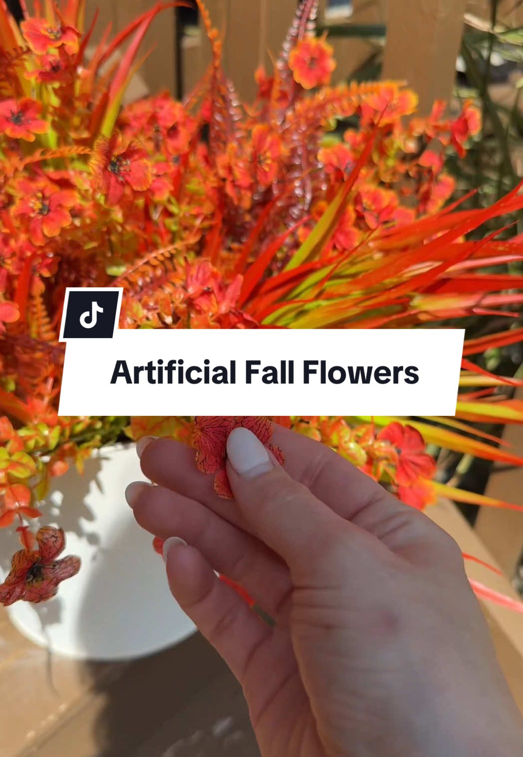 Fake artificial fall flower decor #falldecor #outdoordecor #fallflowers #fakeflowers 