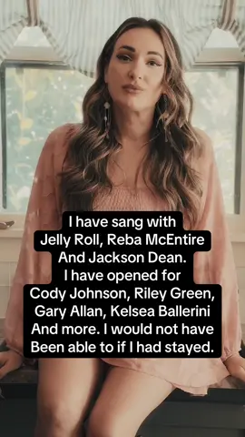 My dreams came true once I walked away from my road block. I thought he was my happy ending at one point, but then I realized he couldn’t be happy and he didn’t want me to be happy either because of that. Narcissistic ab*se is real. Break your trauma bond and be safe out there. Once I left, all the doors opened and happiness flooded in. I’ve been able to work with some incredible people and sing with legends like @Jelly Roll @Jackson Dean @Reba McEntire and I’ve been able to open for icons like @Kelsea Ballerini @Cody Johnson @Riley Green and more. Take it from me, do not compromise your dreams for someone who wants you to stop dreaming.  #fyp #newmusic #singersongwriter #viral 