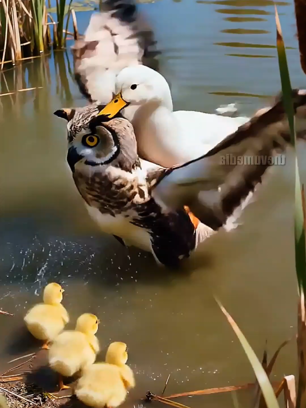 Brave Mama Duck Saves Her Baby From Owl Attack! #animal  #family #petlovers 