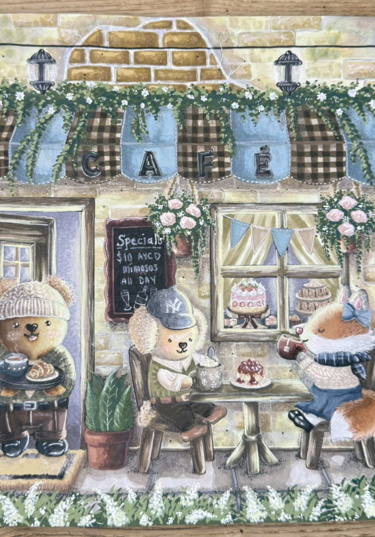 This is Fuzzy Hygge “Cafe” page by @Vivi Tinta Coloring Book . Let me know if you’d like a “how i color animal characters” tutorial!  This page took ages! I kinda started rushing near the end because I was over it lmao. But I’m happy with the turn out!  I used @Aurora Colours lovely brick tutorial from her venetian page. I fell in love with that page instantly and knew I wanted to incorporate it in one of my pages one day.  materials  @Ohuhuart alcohol markers @Shuttle Art acrylic markers  @Tooli-Art Shop acrylic markers  @Languo Stationery gel pens @Prismacolor color pencils #fuzzyhygge #vivitinta #colortok #coloringbook #coloring 