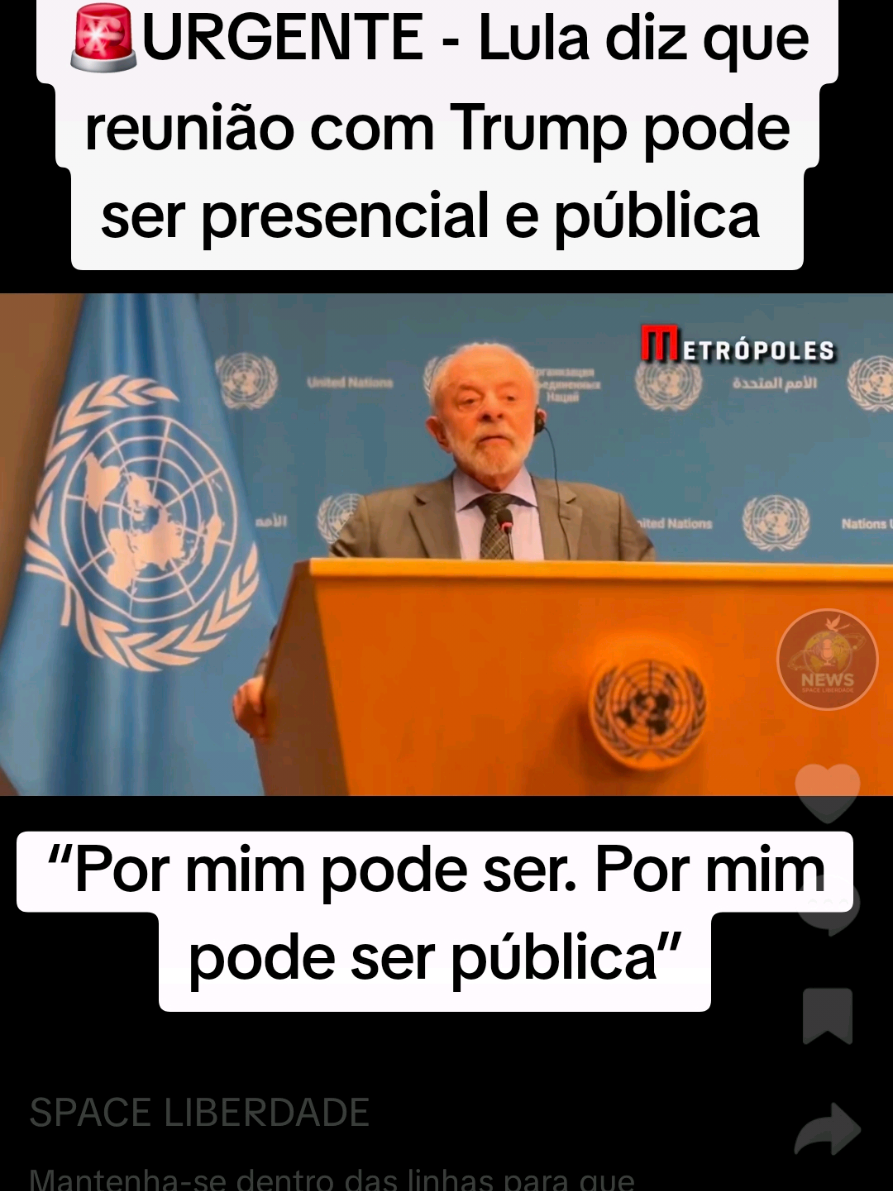 🚨URGENTE - Lula diz que reunião com Trump pode ser presencial e pública  “Por mim pode ser. Por mim pode ser pública”  #onu #donaldtrump #lula #estadosunidos🇺🇸 