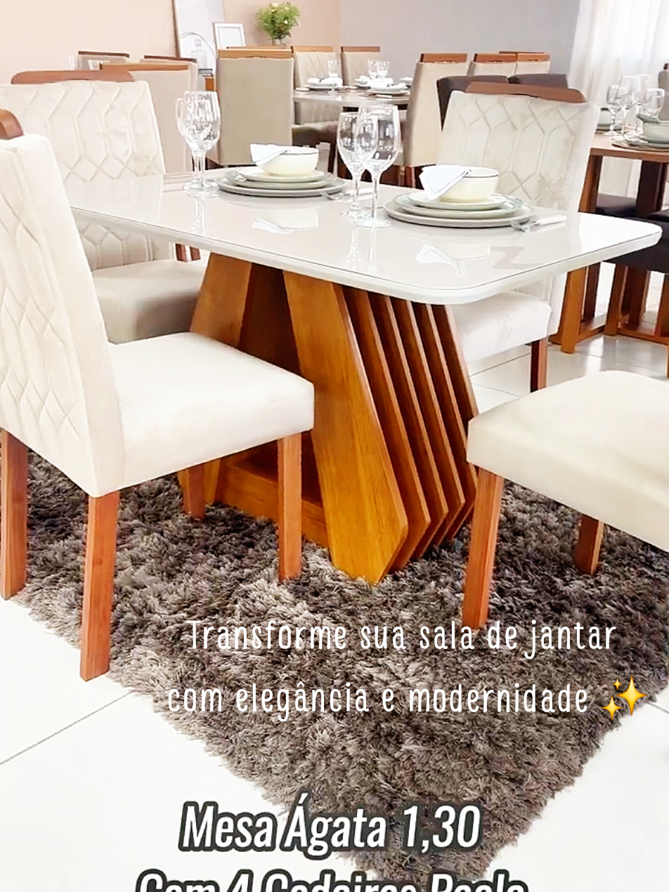 Conjunto Sala de Jantar Ágata Tampo em MDF e Vidro Com 4 Cadeiras ✨️🥰 link 👇 https://s.shopee.com.br/4VTfHzFwoA