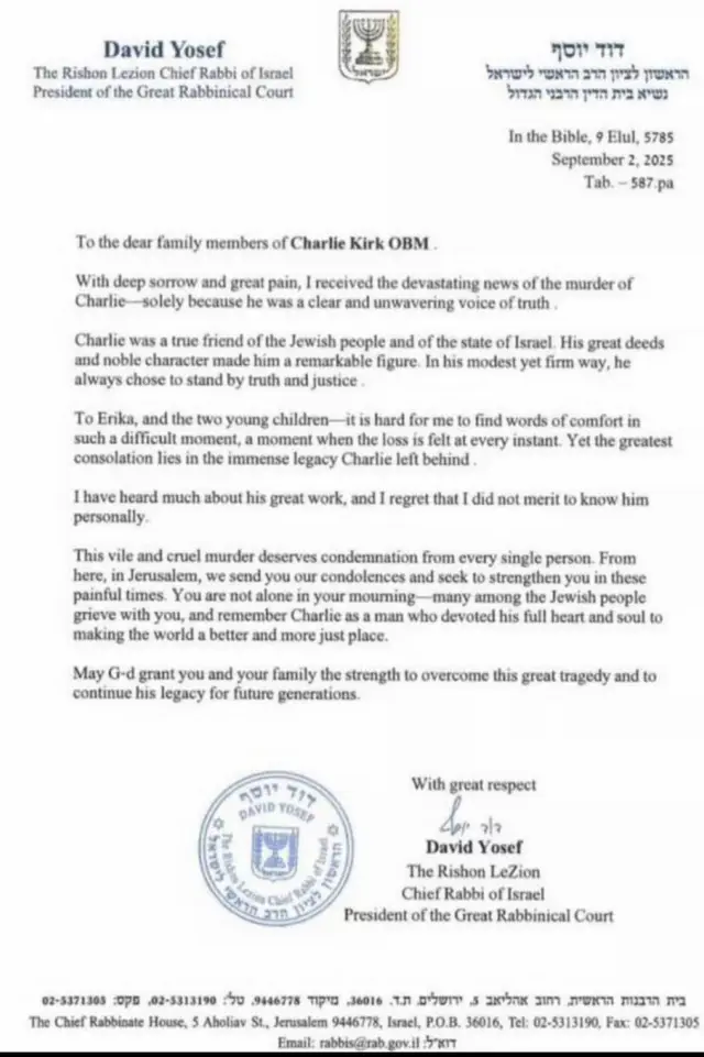 It has emerged that the Chief Rabbi of Israel wrote a letter of condolence to Charlie Kirk’s family 8 days before the assassination. ▪️ The Rabbi claimed that the date “September 2” was a mistake instead of “September 12.” ▪️ However, it was found that the Hebrew date in the letter also corresponded to September 2. Isn’t it just a coincidence 😏 #videoviral #wakeup #wakeup #suomitiktok #unitedkingdom 