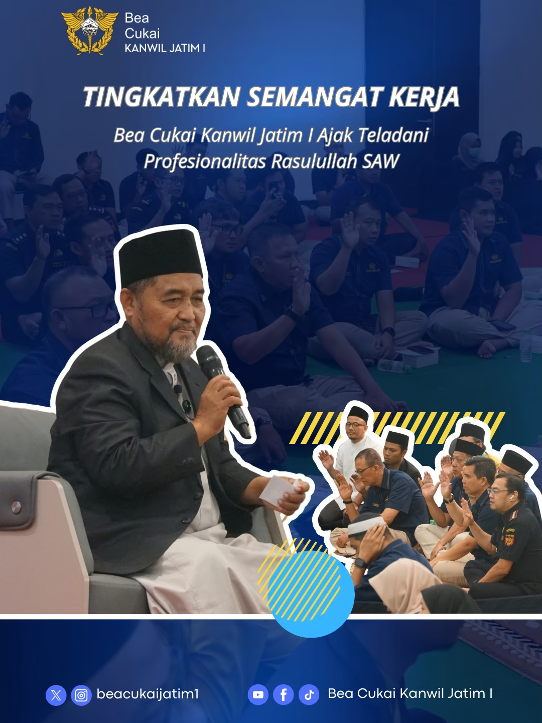 Sidoarjo, 24 September 2025 - Kantor Wilayah Direktorat Jenderal Bea dan Cukai (DJBC) Jawa Timur I bersama Dewan Kemakmuran Masjid (DKM) Baitut Taqwa telah sukses menyelenggarakan acara Tabligh Akbar. Bertempat di Auditorium Bung Tomo, acara yang dimulai sejak pukul 08.30 WIB ini dihadiri oleh jemaah secara luring maupun daring. Dengan mengangkat tema 