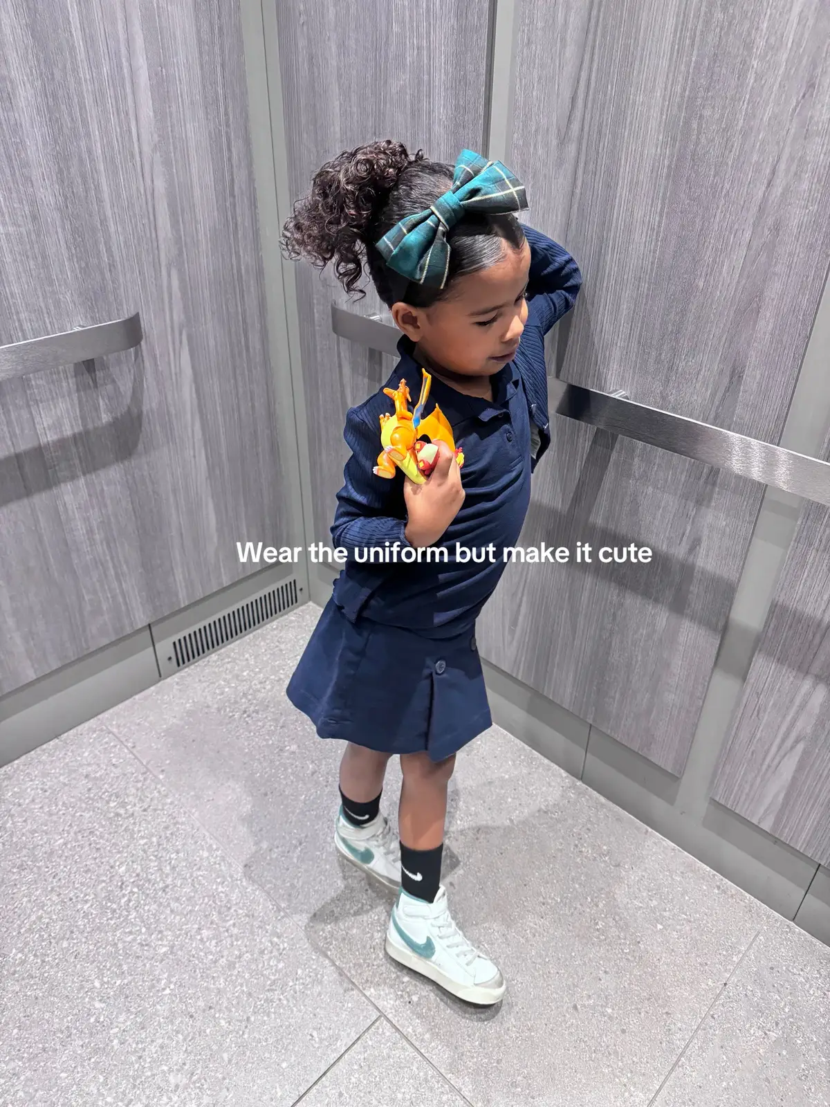 When I realized my daughters new school required uniforms (which I found out the day before school started 🤦🏾‍♀️) I was so sad because I absolutely love dressing her. But anything can be cute with some added accessories. It also has made my life a bit easier lol #MomsofTikTok #kidsoftiktok #kidsoutfit #kidsfashion #schooloutfit 