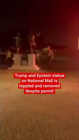 A large statue depicting President Donald Trump and pedophile Jeffrey Epstein holding hands has been removed from the National Mall in Washington D.C. after only one day on display. The 12-foot statue appeared on Tuesday, and was placed on the National Mall legally. The group behind the artwork requested and were granted a permit from the National Parks Service, which manages many of the federal spaces in the capital. Click the link in bio for more 🔗