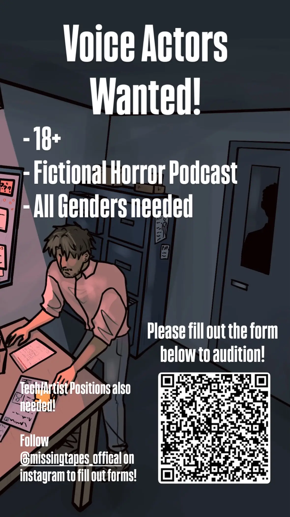 Follow the recordings of Detective Fletcher as he investigates disappearance of the Becker twins. Behind manipulation, liars, and corrupt files the Polife Department is just trying to close this case as fast as possible, only Detecive Fletcher is looking for the truth.  #missingtapes #podfic #oc #voiceactors #voiceactorsneeded 