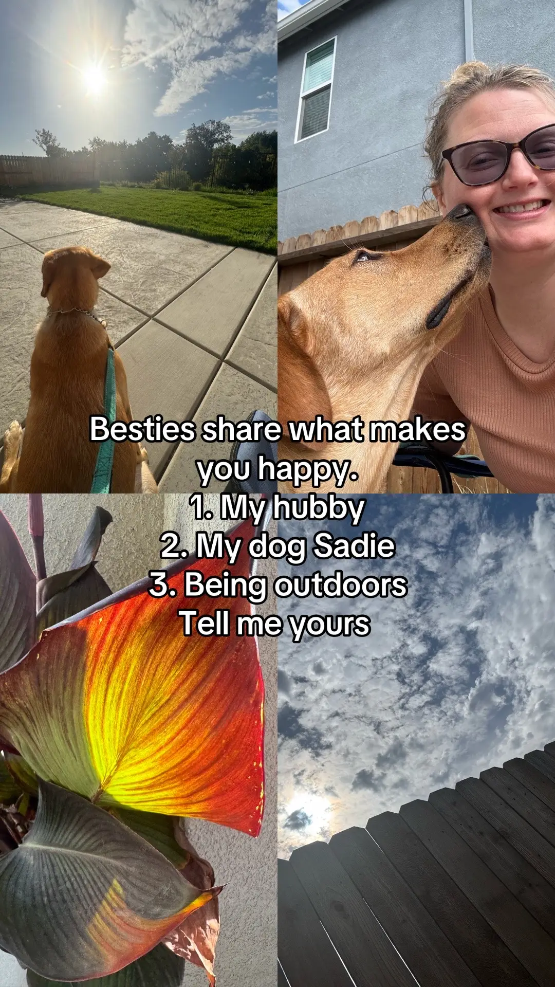 I am a cancer survivor. My Hubby, my dog Sadie, and being outdoors is what makes me happy. Share what makes you happy? #happy #happiness #sharehappiness 