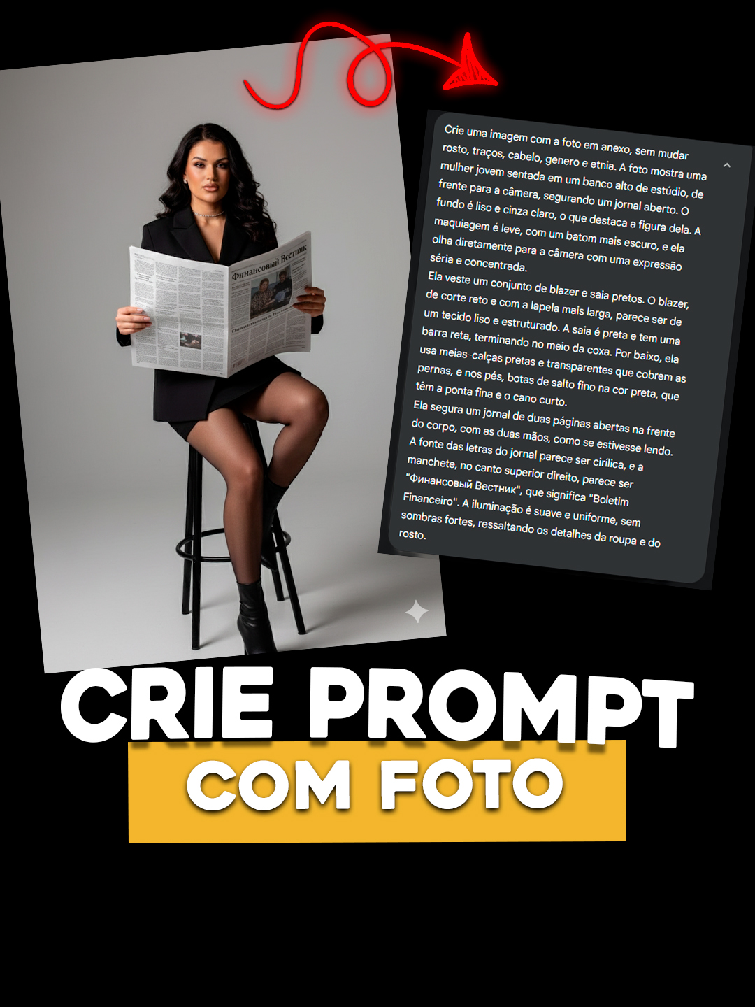 Aprenda a como criar prompt de imagem com a ia no gemini, pare de copiar os textos dos comentários e faça bem rápido. Passo a Passo: Criando seu Prompt para o Gemini Escolha a foto: Selecione uma foto sua que você gostou ou quer replicar. Tire um print da imagem: Abra a foto e tire um print. Isso garante que a imagem esteja em um formato fácil de usar. Vá até o Gemini: Acesse o Gemini no seu celular ou computador. Peça para o Gemini descrever a foto: Clique no ícone de imagem e anexe o print que você tirou. Digite um prompt como 