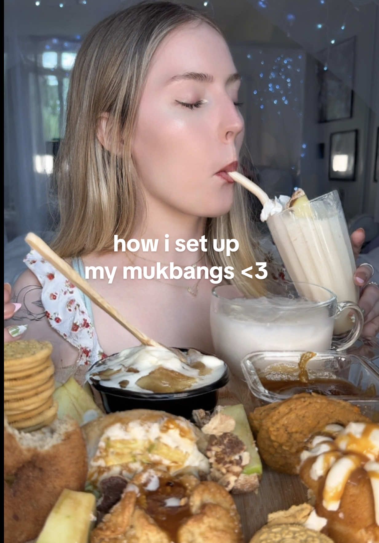 finally showing how i set up my mukbangs + eating apple desserts 🍎 #mukbang #asmr #appledessert 