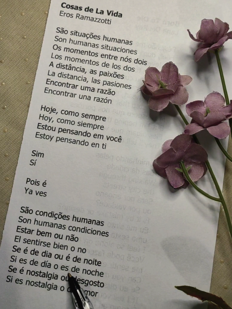 ✨🎶 “Cosas de la vida… quando o destino cruza caminhos, entre paixão e despedida.” 💫❤️ #erosramazzotti #traducao #letrasdemusicas #fyp 