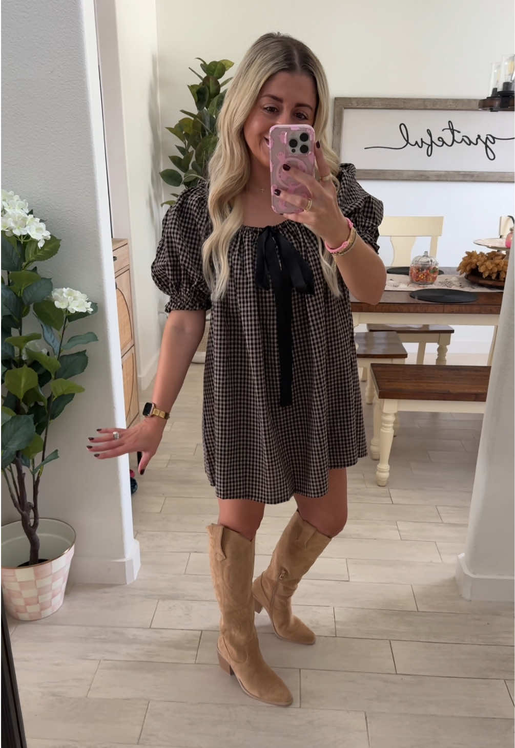 Fall gingham dress outfit! #falldress #dressoutfit #falloutfitinspo #gingham #fyp 