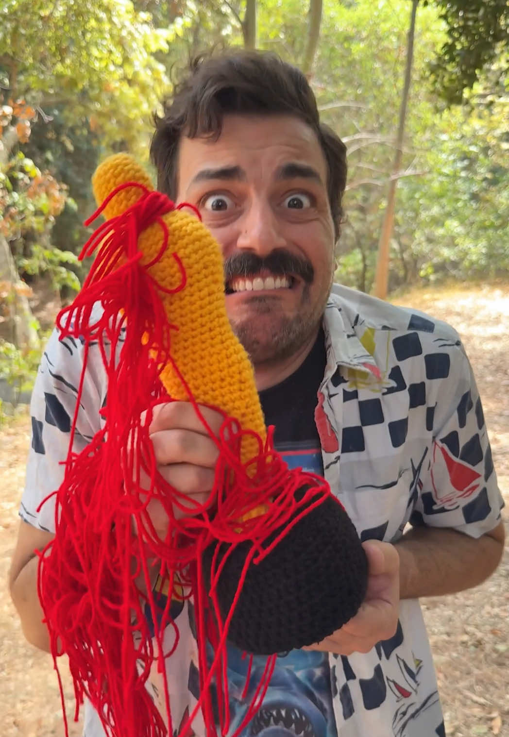 They finally got me!! 🤯⚔️ Wait what I meant to say was, SOMEBODY STOP ME!! 👀🕺🏻💨 I’d just like to thank the BRO-cadamy for this award 🏆, @Lamb & @Erin Mulvey for always being there, and my mother who never stopped saying, “I don’t get it, Steven.”👍🏼 FYI - If you want an award, just crochet yourself one! Congratulations, winners! Im v proud of you.  #crochet #crochethumor #themask #crochetinspiration #jimcarrey   