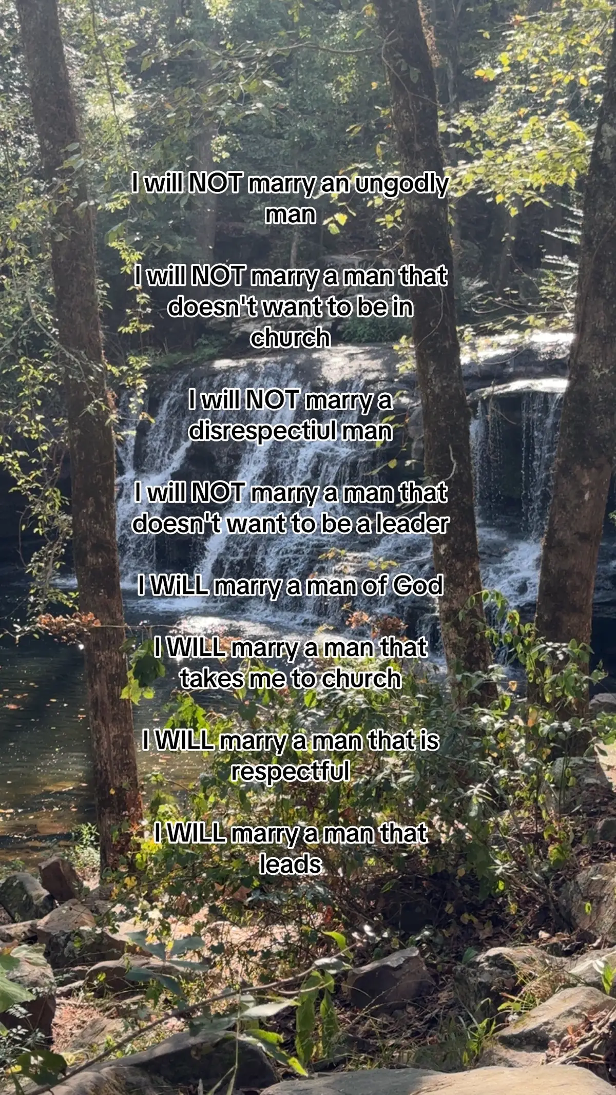Don't settle for an ungodly man. The Godly man that you desire to have is out there waiting for you. Wait. Pray. Pray for your future husband. Your future marriage. When the time is right, God will guide him to you.#fyp #christiantiktok #trending #god #marriage 