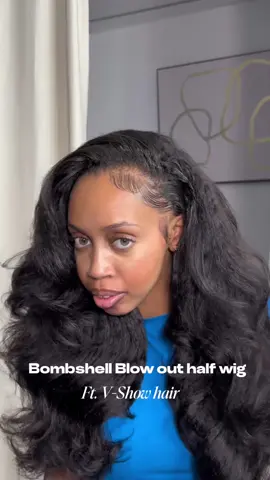 Blow out style on half wig 😍  #halfwig #wiginstall #curlyhair ##90sblowout 