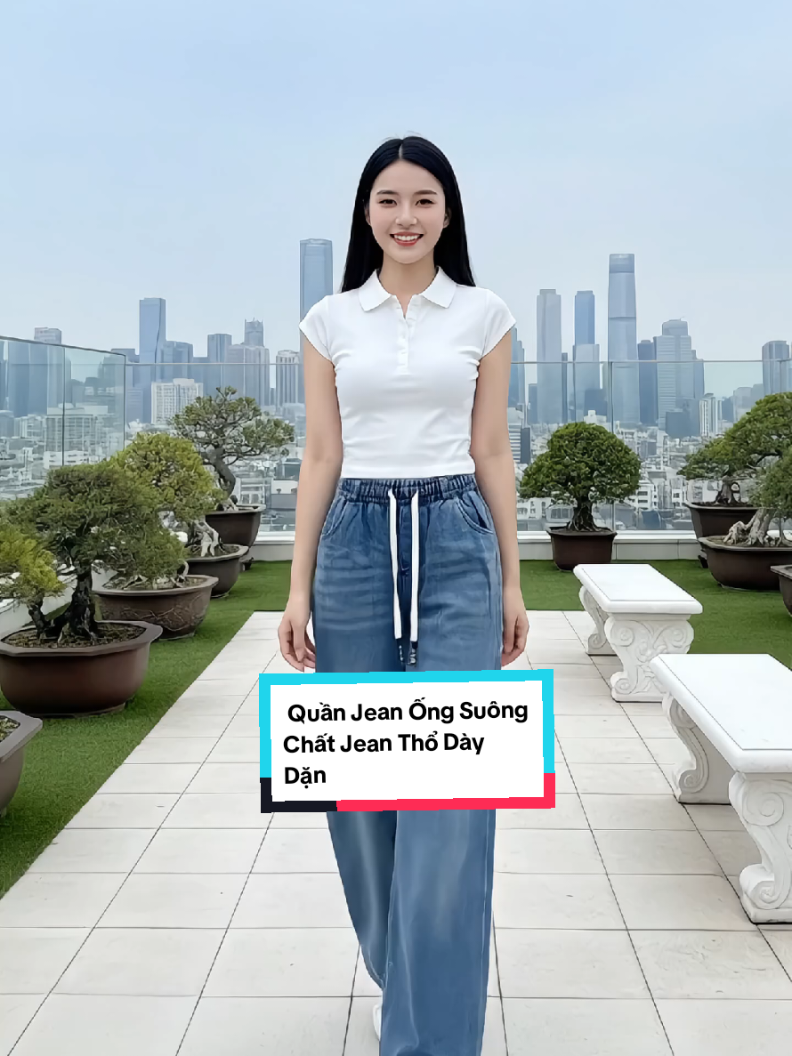 Quần Jean nữ cạp chun cá tinh-ống suông lưng cao chất Jean thổ dày dặn mềm mịn #minhanhshop #quanbo #quanbonu #quanjean #quajeannu 