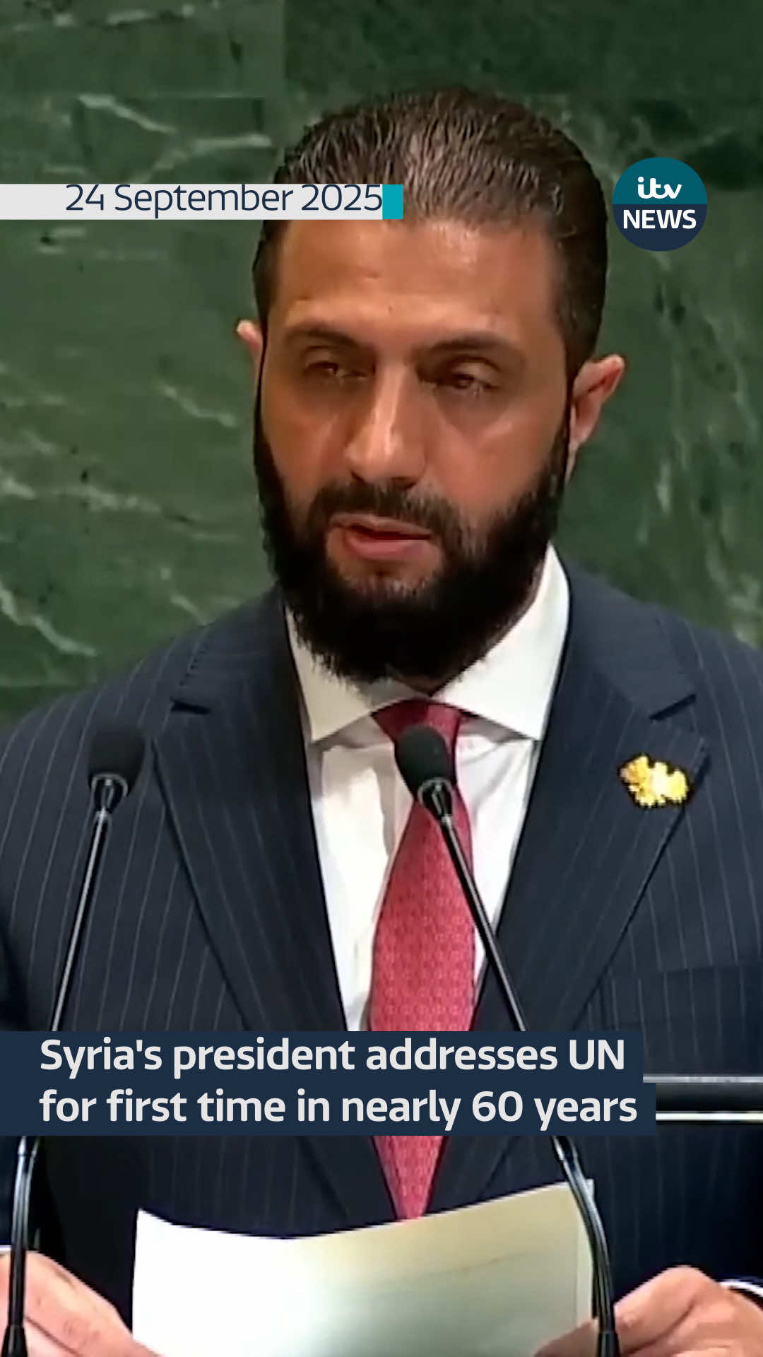 As Syria’s jihadist-turned-president addresses the UN, Syrians gather outside to celebrate al-Sharaa’s speech in New York #itvnews #news 