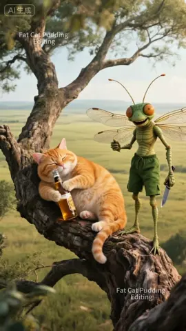 The fat orange cat was bullied by the dragonfly. #kitten #orangecat #cat #ai #funny 
