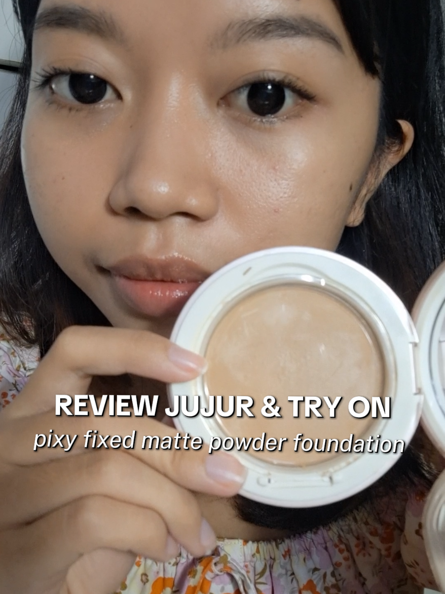 Replying to @dosiea iyaa lebih gelap di-pannya pas diapply ga segelap itu kok. BTW ini review jujur ya gak dibayar 🙏🏻😁 #tryon #reviewmakeup #pixy #bedakviral 