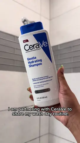 Partnering with @CeraVe to bring you my wash day routine! The Gentle Hydrating Shampoo + Conditioner keep my scalp healthy and my hair soft, smooth, and hydrated every wash. @influenster 🫧 #complimentary #CeraVeHairCare #GiftedbyCeraVe #Ad