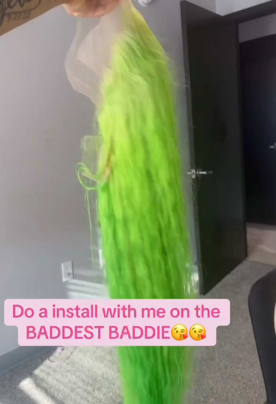 This wig from @BABOSHOW was so thick and took color very well💚💚 #wiginfluencer #fypシ #explore #slime #baboshowhair 