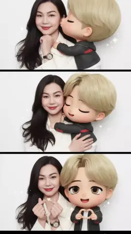kiyowo😍😍🥰🥰 ada yg pengen ini promptnya:  Edit fotoku dengan karakter animasi ini, buat dia berukuran besar,jangan ubah wajah asli dari foto ku,dan jadikan tiga foto berjajar vertikal,ala photobooth lucu beground putih,dengan pose yang berbeda-beda, 1. Animasi menciumku 2. Animasi memelukku 3. Animasi membuat love dengan tangan bersamaku  yang terlihat lucu,unik dan gemas,tanpa merubah wajahku buat tetap asli tanpa diubah-ubah.rasio 9.16#geminiai #AI #btsarmy #tinytan #fyppppppppppppppppppppppp 