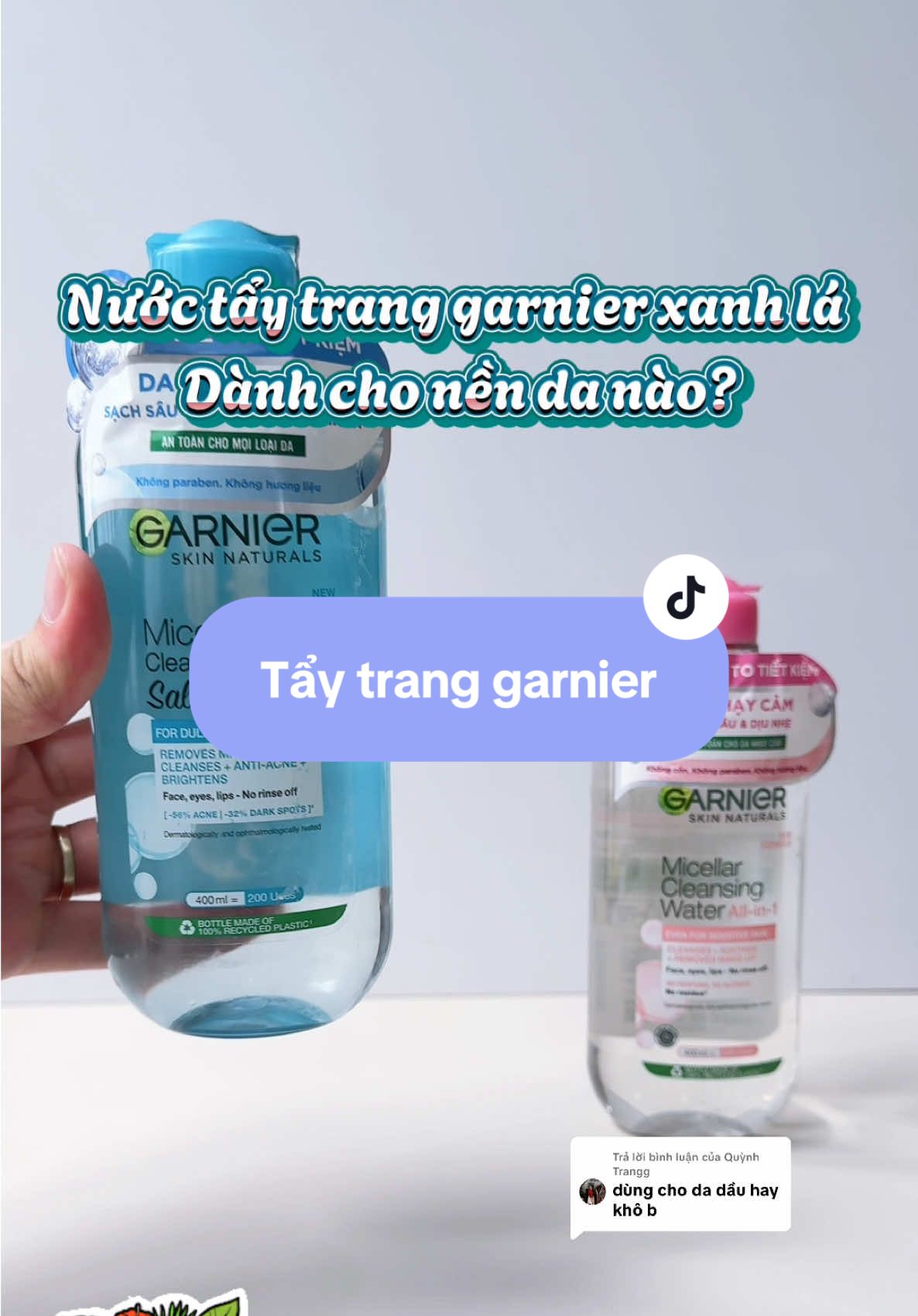 Trả lời @Quỳnh Trangg tẩy trang xanh lá da nào cũng dùng được bà ơi #chamda #garnierpartner #TikTokFinds