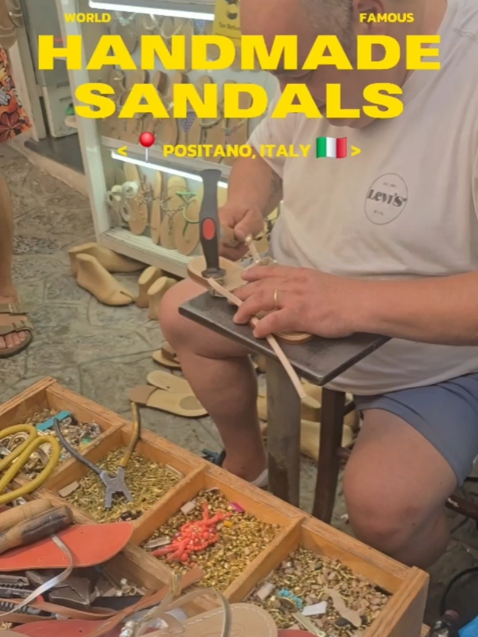 Handmade sandals on the streets of 📍Positano, Italy 🇮🇹. Open since 1950! #amalficoast #positanoitaly #positano #sarinas #apitiktok #tiktoklive 