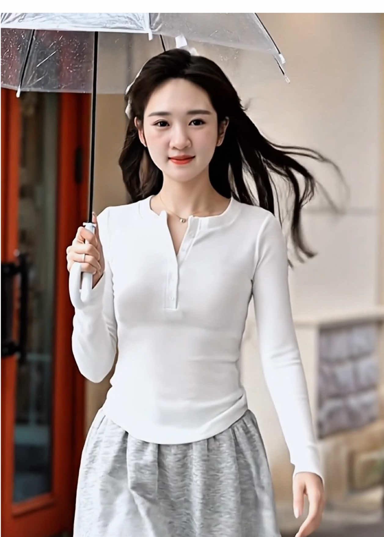 Áo thun dài tay xẻ cúc – ôm dáng, co giãn, mặc xinh hết nấc 💕 #AoThunDaiTay #ThoiTrangNu #StyleHanQuoc #BasicOutfit #OOTD