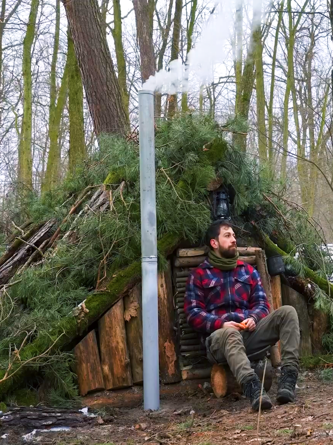 3 Days in My Bushcraft Winter Shelter with Stove and Chimney. Snow Shelter Camping_2 #camping #bushcraft #adventure #survival #Outdoors