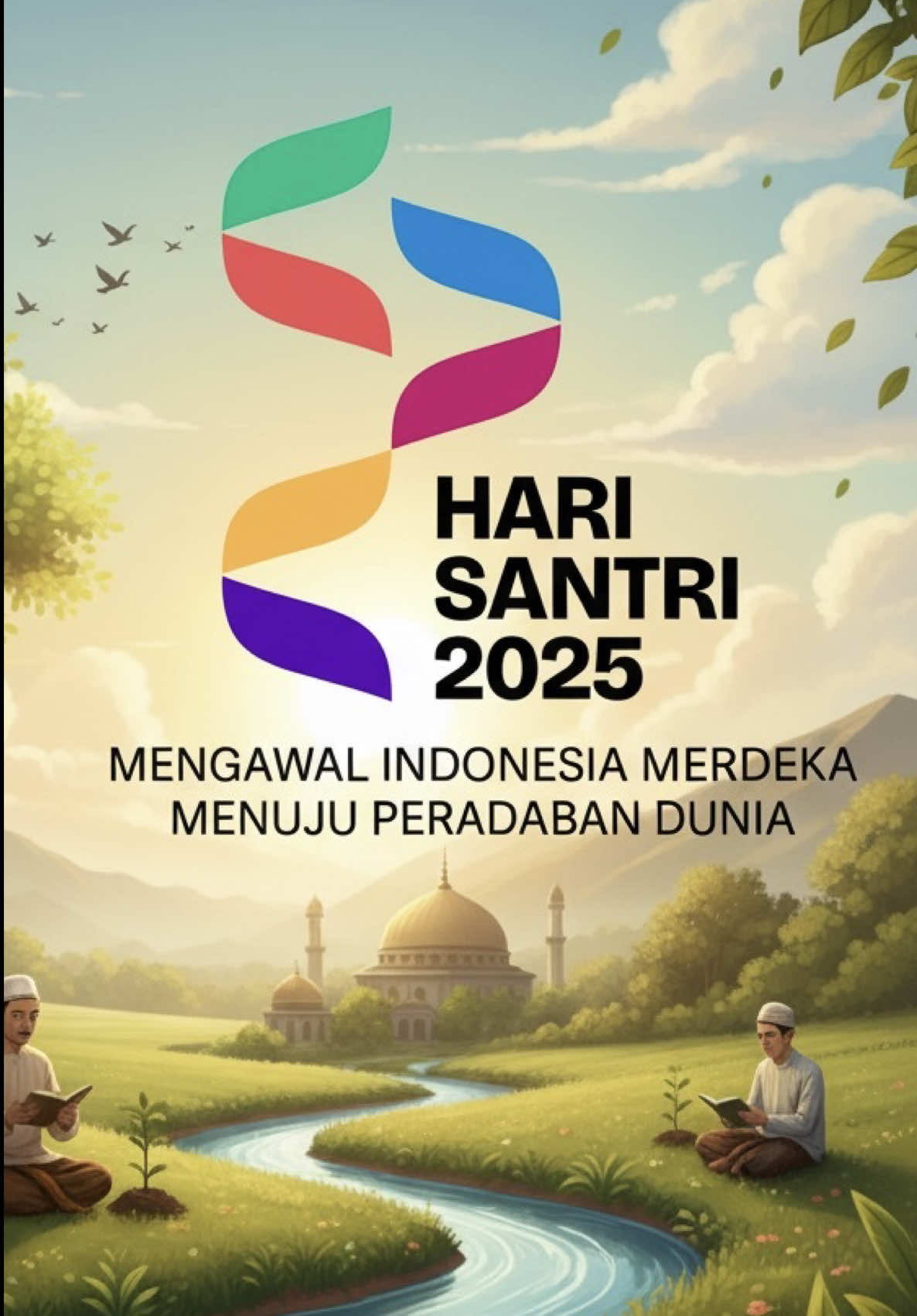 Logo Hari Santri 2025 Resmi diluncurkan di Pp Tebuireng Jombang pada tanggal 22 September 2025. Dengan tema “Mengawal Indonesia Merdeka Menuju Peradaban Dunia”, logo Hari Santri 2025 menggambarkan semangat santri dalam menjaga tradisi, merawat negeri, sekaligus mengawal peradaban dunia.  Mari sebarkan semangat Hari Santri 2025 ke seluruh penjuru negeri! Unduh logo resmi melalui website Kemenag atau dibio #HariSantri2025 #MengawalIndonesiaMerdeka #LogoHariSantri #SantriUntukBangsa