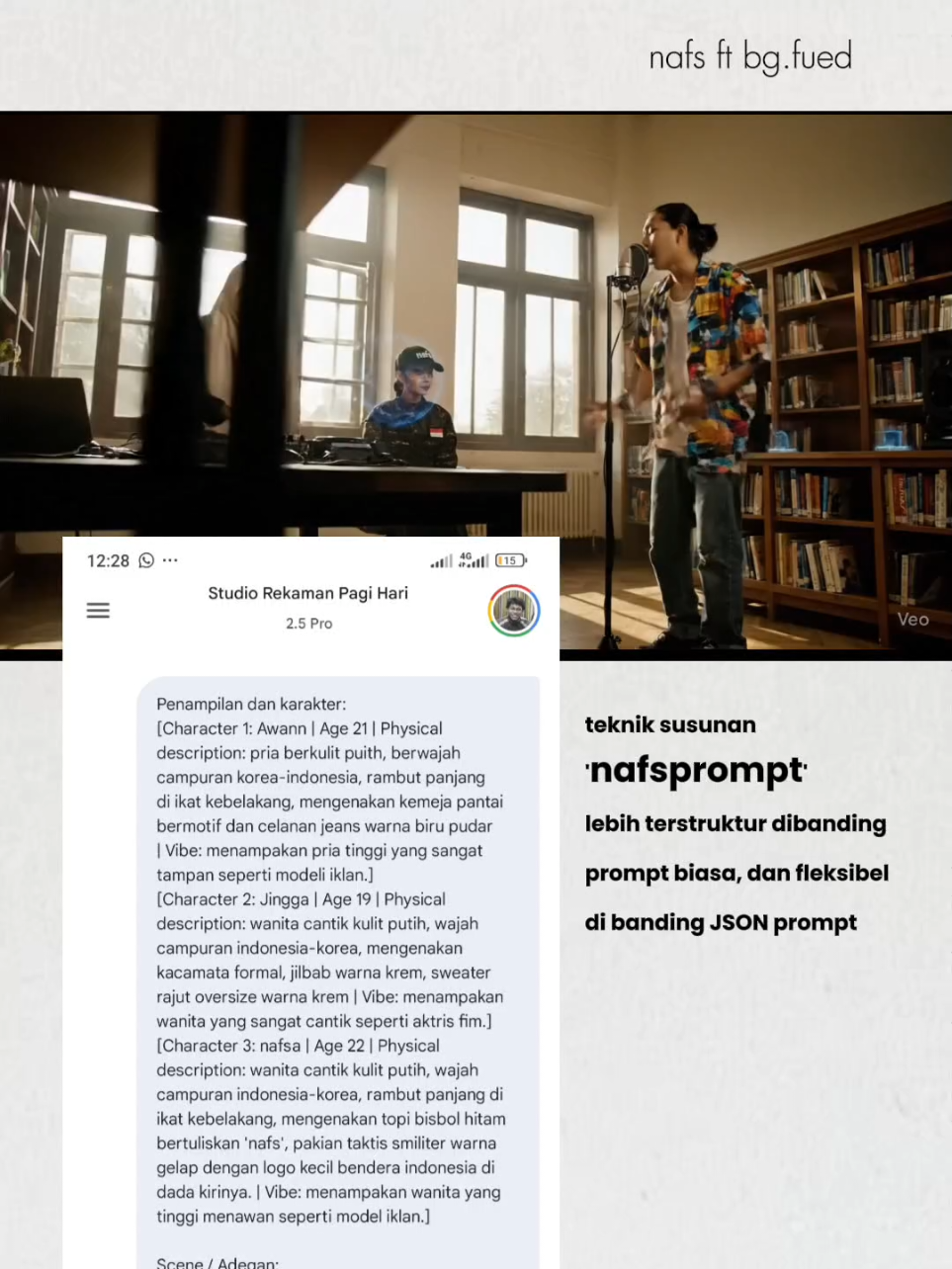 oke udah ya, untuk vt bikin karakternya #prompt #prompterchallenge #nafsprompt #veo3 #lipsync 