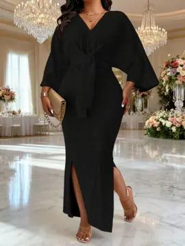 Step into the night with timeless elegance! This black slit dress with a chic front-tie detail is all you need to shine at parties, weddings, or holiday gatherings. Effortless glam, maximum impact. 🖤 #OOTD #ElegantStyle #HolidayPartyDress #BlackDressMagic #TikTokFashion   