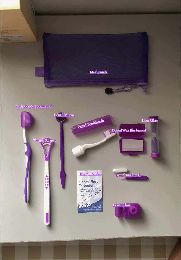 braces girlies, consider this your survival kit 🦷💌 #braces #dentalhygiene #orthodontickit #teethcleaning 