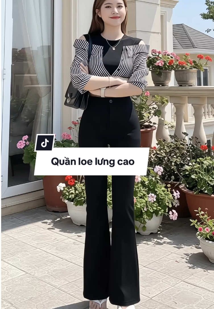 Quần loe nữ tôn dáng, cạp cao 1 cúc, chất vải vitex thoải mái #quanloenu #quanloe #quannucongso #quanloelungcao #xuhuong 