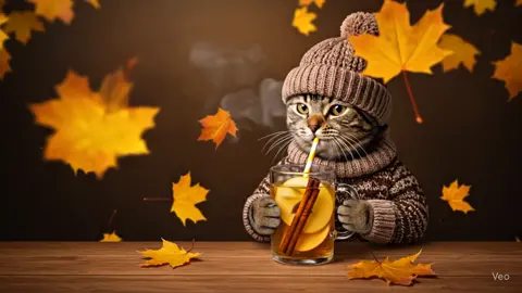 ほっとひと息🍁 秋はやっぱりホットアップルサイダーで決まり🐾 #猫好きさんと繋がりたい  #ASMR #aicat #癒し動画 