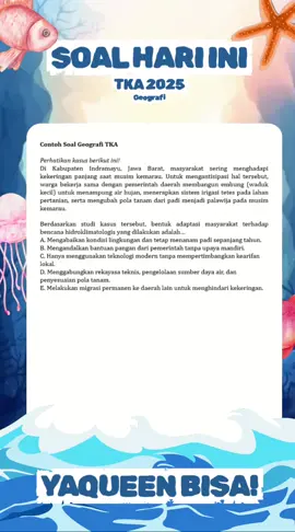 Soal TKA Hari Ini Prediksi soal Geografi TKA 2025 udah siap nih buat latihan kamu! ✨ Yuk kerjain soal latihannya di akhir video, lalu tulis jawaban kamu di kolom komentar! Kalau mau akses soal TKA yang lebih lengkap, langsung cek link di bio ya! 🚀 #foryoupage #soalharini #tka2025 #belajar #ptn 