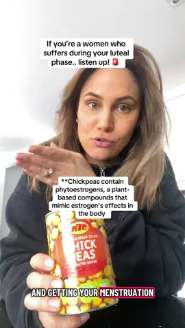 Eating chickpeas can help with a drop in estrogen during your luteal phase as they contain phytoestrogens, plant-based compounds that mimic estrogen's effects in the body, potentially easing symptoms of low estrogen like those experienced during the luteal phase #lutealphase #lutealphasetips #estrogen #moodboost #menstration 