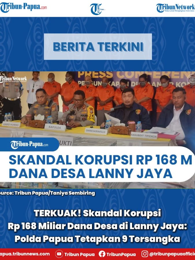 Direktorat Reserse Kriminal Khusus (Ditreskrimsus) Polda Papua mengungkap kasus dugaan korupsi dana kampung dan alokasi dana desa (ADD) di Kabupaten Lanny Jaya, Papua Pegunungan. Skandal besar ini merugikan negara hingga Rp168,172.682.675 miliar, dengan melibatkan sembilan orang tersangka dari berbagai jabatan. Kapolda Papua Irjen Patrige Renwarin menegaskan, penyelidikan kasus ini sudah berlangsung hampir satu tahun. “Proses panjang telah kami tempuh, mulai dari pengumpulan bukti, gelar perkara, hingga audit resmi dari BPKP. Hasilnya, kami menetapkan sembilan orang sebagai tersangka dan menyita sejumlah barang bukti,” ungkapnya di Jayapura, Kamis (25/9/2025). Dana desa yang semestinya digunakan untuk pembangunan infrastruktur, pemberdayaan masyarakat, hingga pengentasan kemiskinan, justru dipindahkan secara ilegal ke rekening khusus yang tidak sah. Aksi ini dilakukan tanpa sepengetahuan para kepala kampung selaku pemilik wewenang pengelolaan anggaran. Direktur Reskrimsus Polda Papua menjelaskan, modus para tersangka adalah memindahkan dana dari rekening kampung ke rekening “OPS P3MD” berdasarkan surat permintaan dari Dinas Pemberdayaan Masyarakat dan Kampung (DPMK).  BACA SELENGKAPNYA papua.tribunnews.com dan tribunnews.com Follow us on Social Media Instagram: @tribunpapuaofficial TikTok: @tribunpapua Facebook: Tribun Papua Youtube: Tribun Papua