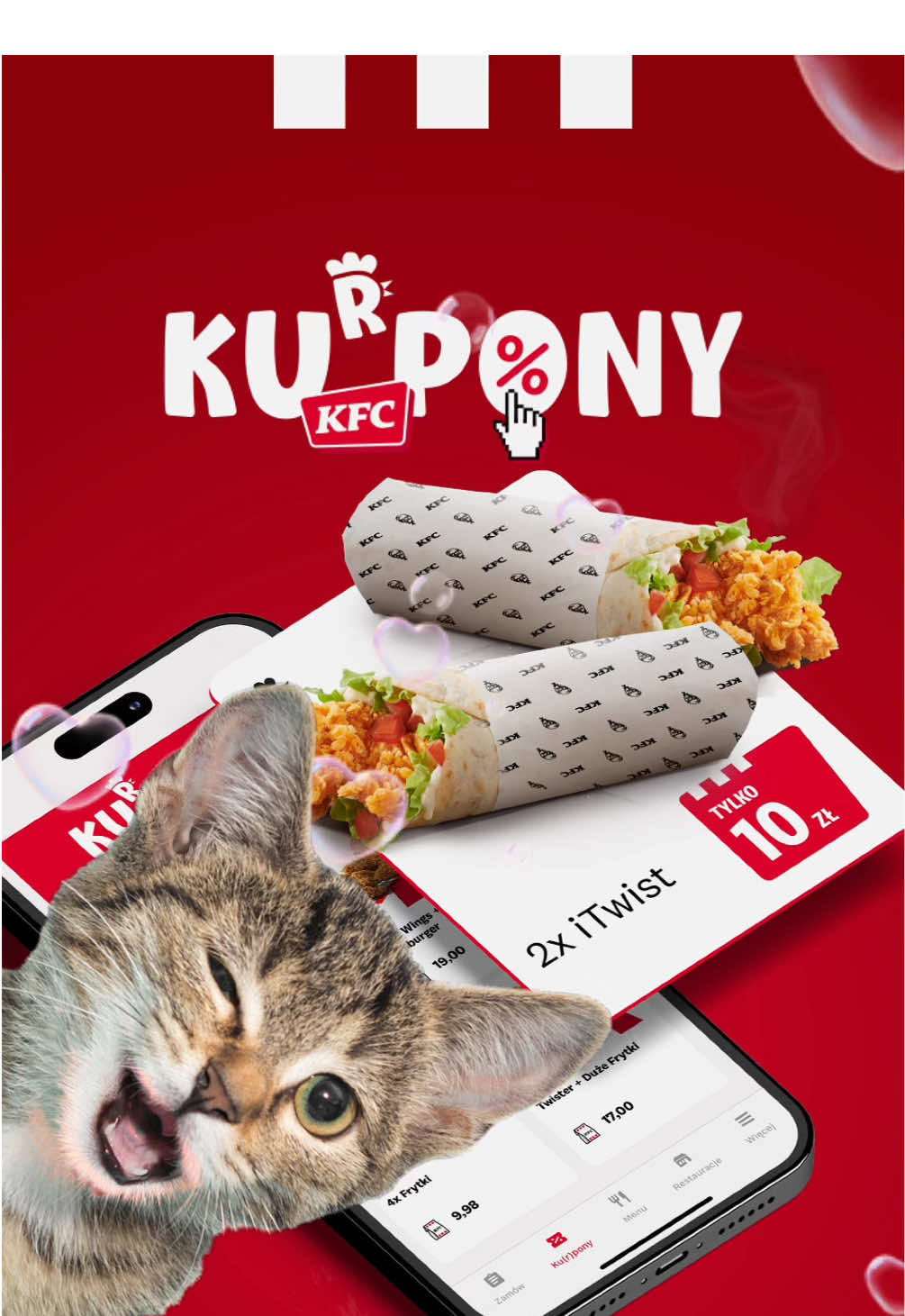 Masz ochotę na coś chrupiącego, świeżego i pełnego smaku? 🍗🌯🌱 Załap się na mega okazję: 2x iTwist tylko za 10 zł 🤯 Oferta dostępna w KuRponach w apce KFC 📲🔥