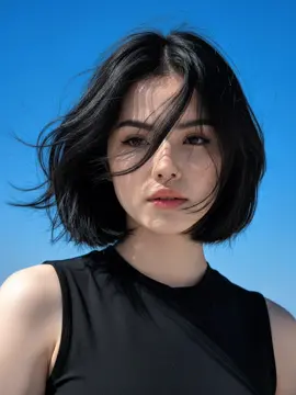 Join this trend 🌷  🍒🍒:Gemini Ai Prompt: Edit my photo and create a flowing black short hair, wind-swept against a vibrant clear blue sky background. The woman is wearing a black sleeveless top. The composition is a medium shot, focusing on the woman's face and hair, with the sky filling the majority of the frame. The lighting is bright and natural, suggesting a sunny day. The style is a blend of portrait photography and a touch of realism. Soft focus, high resolution. #gemini #geminiaipro #fyp 