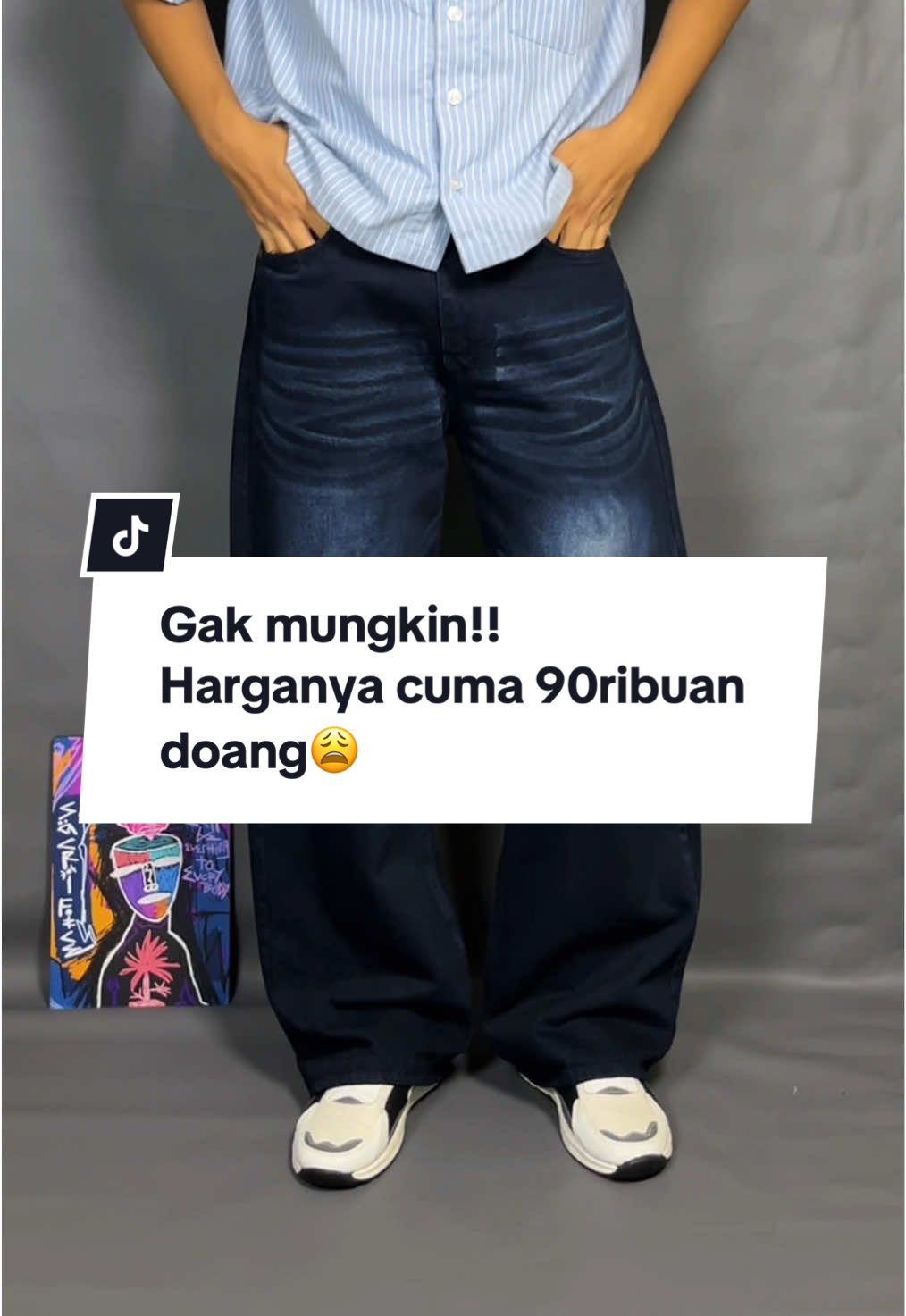 POV Tb 160 coba pake baggy jeans?! sampe ke tanah gak tuhh😎#celanajeans #celanapanjang #jeansoutfit #baggyjeans#foryoupage 