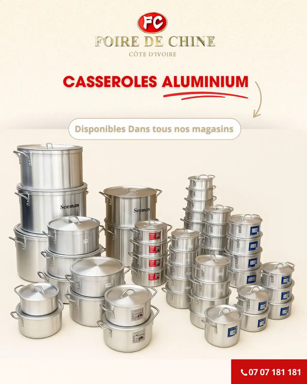 🍲 Casseroles en aluminium résistantes 🌟 Idéales pour cuisine familiale & professionnelle 💫 Plusieurs tailles disponibles 📍 Disponibles dans tous nos magasins 📦 Livraison possible au 07 07 181 181. #FoireDeChine #fyp #cotedivoire🇨🇮225 #abidjan225🇨🇮 #abidjan_tiktok    