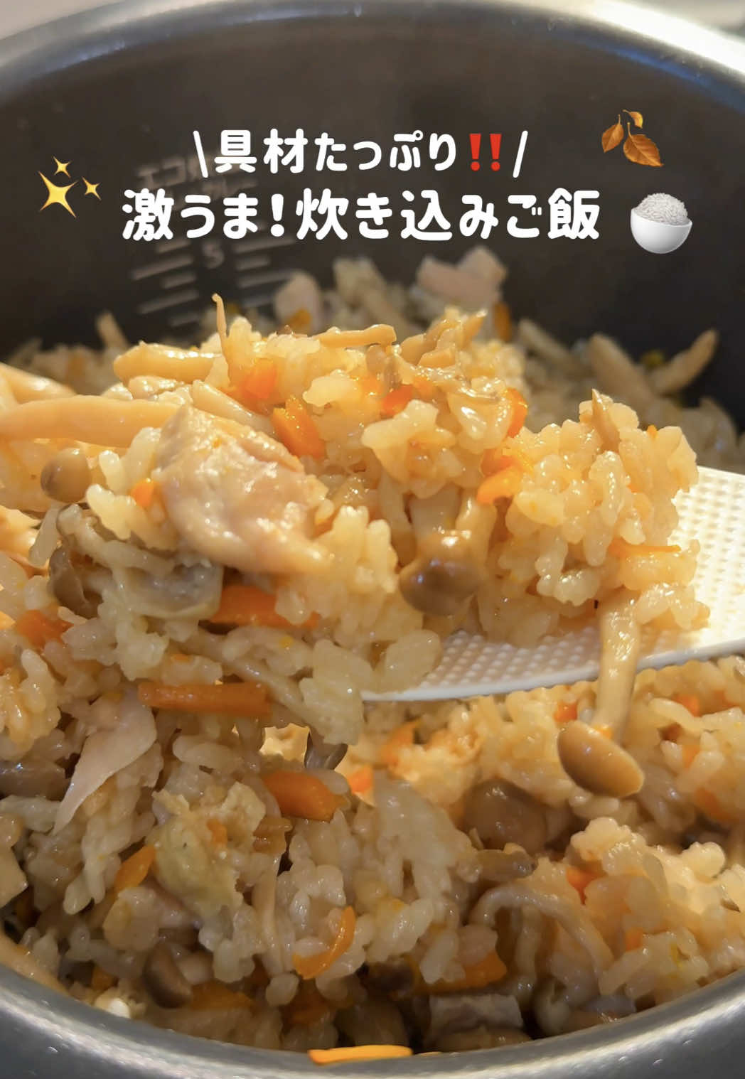 おかわりが止まらない‼️炊き込みご飯🍂🍚 🏷️レシピ (3-4人分) お米 2合 鶏もも肉 1枚 しめじ 1袋 まいたけ 1袋 人参 1/4本 油揚げ 1枚 ごま油 適量 . 砂糖 小さじ2 醤油 大さじ2.5 酒 大さじ2 みりん 大さじ2 ほんだし 小さじ2 . #簡単レシピ #献立 #同棲ごはん #自炊記録 #時短レシピ 