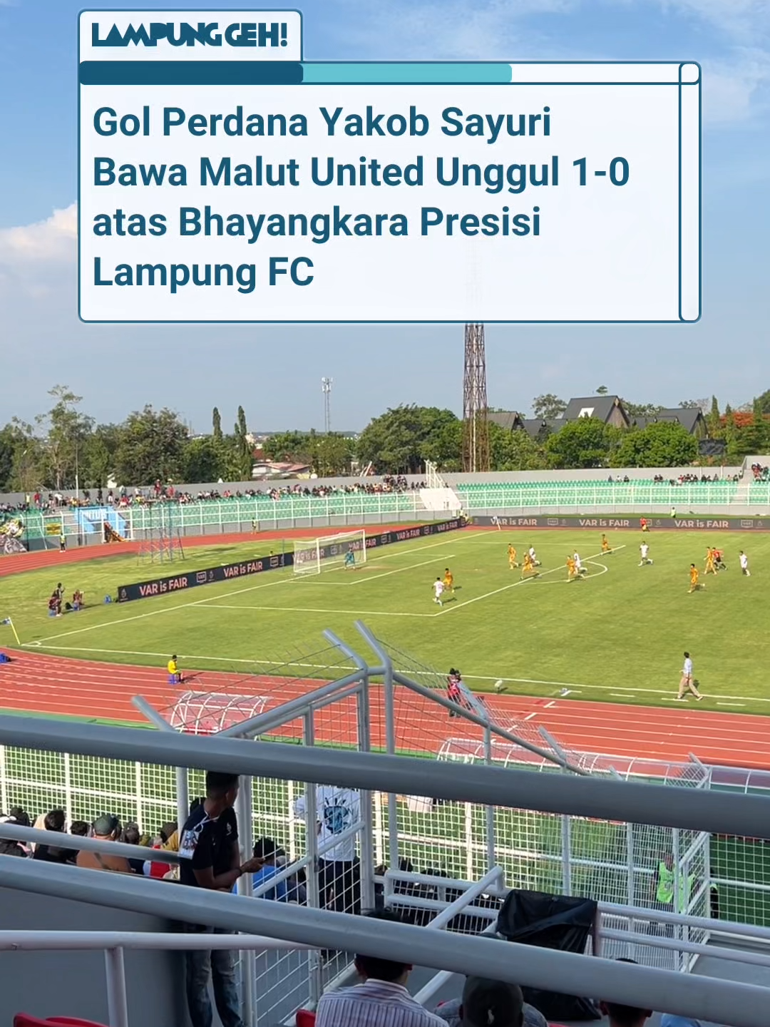 Malut United berhasil mencetak gol pertama yang dicetak oleh Yakob Sayuri.  Bhayangkara Presisi Lampung FC sementara tertinggal dengan skor 0-1 di pertandingan liga 1 sore ini (25/9) di Stadion Sumpah Pemuda, Bandar Lampung. Gimana nih pendapat kamu, Sekelik? … Original Content by Lampung Geh©️ … #LampungGeh #Liga1 #BhayangkaraPresisiLampungFC #MalutUnited #BhayangkaraFC #Liga1Lampung #BolaLampung #LampungUpdate #StoryLampung