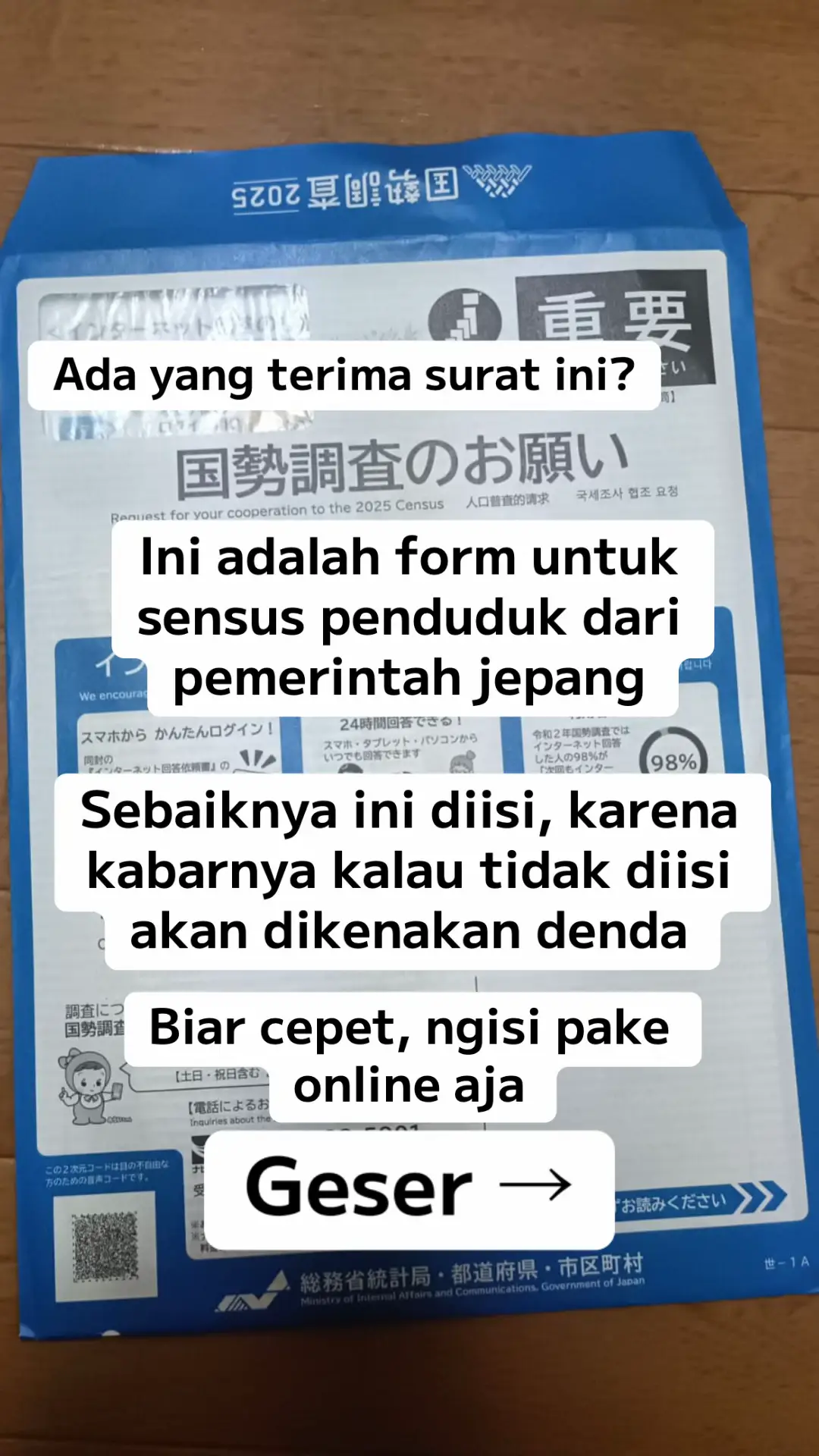 Sensus ini biasanya 5 tahun sekali. Dan sebaiknya diisi.  Kalau di juuminhyou kalain hanya ada nama kalian, maka temen apato harus minta formnya lagi ke shiyakusho. Karena kalau cuma ada satu nama, berarti orang tersebut adalah sebagai kepala keluarga, sementara di angket sensusnya tidak bisa menjadikan dua orang sebagai kepala keluarga. #sensupenduduk #国勢調査 #sensusjepang2025 #ginoujissusei🎌🇯🇵 #tokuteiginou 